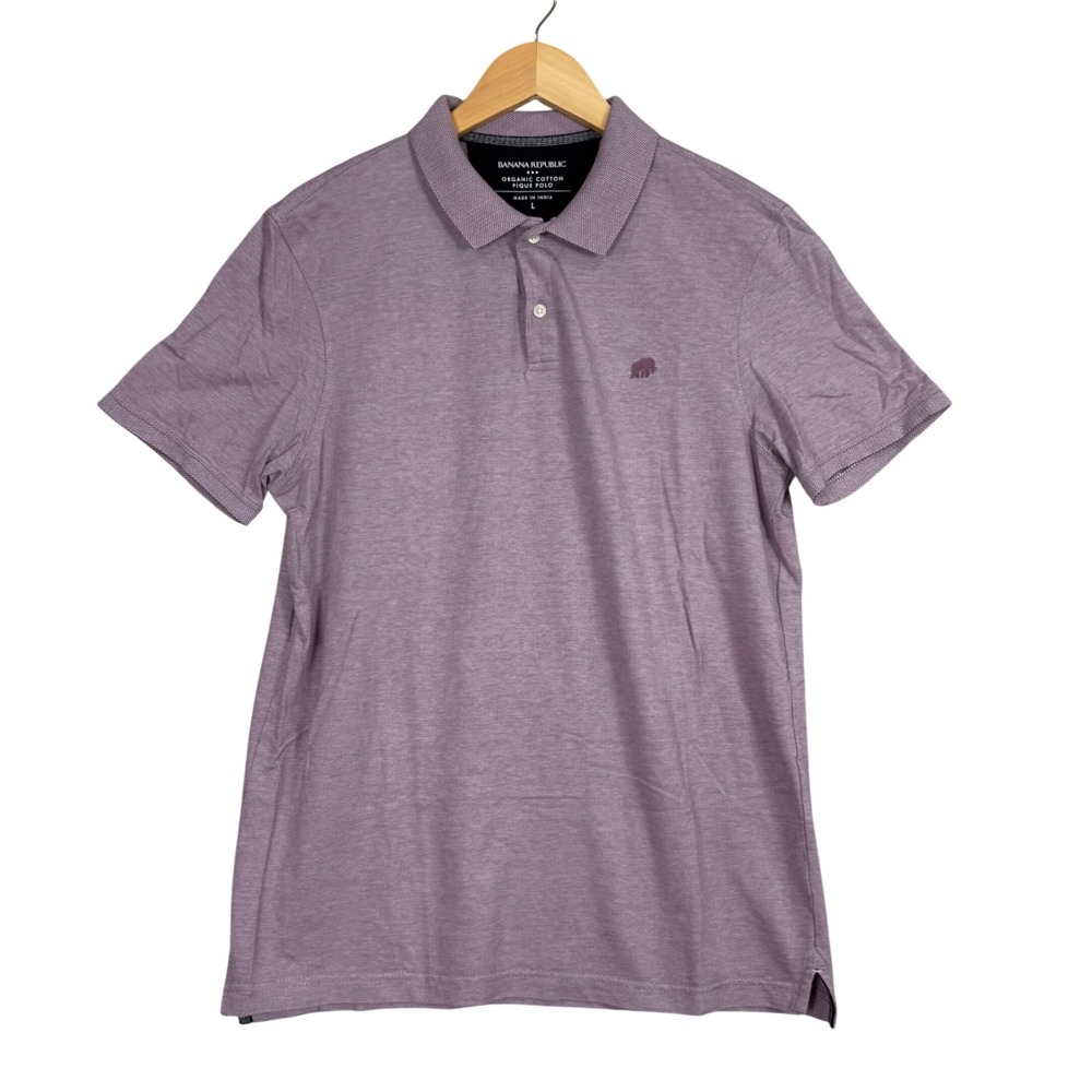 NWOT Banana Republic Pique Polo Mens Large Lilac Sea Organic Cotton Short Sleeve
